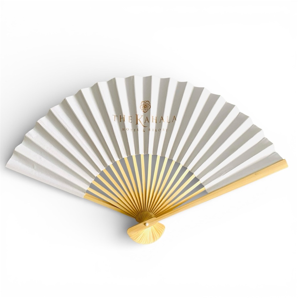 The Kahala Hotel White Gold Sensu Folding Fan Honolulu Hawaii